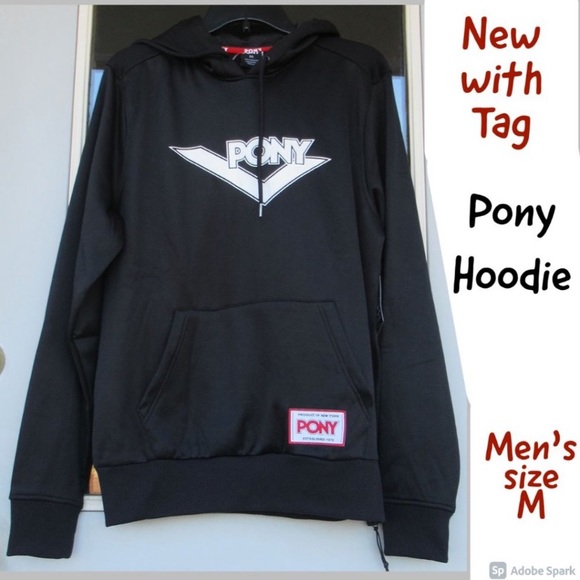 Pony logo hoodie with kangaroo pouch black and white size Men's M - Picture 2 of 14